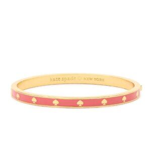 Kate Spade ~ Spot The Spade ~ Enamel Hinged Bangle Bracelet in Gold & Coral